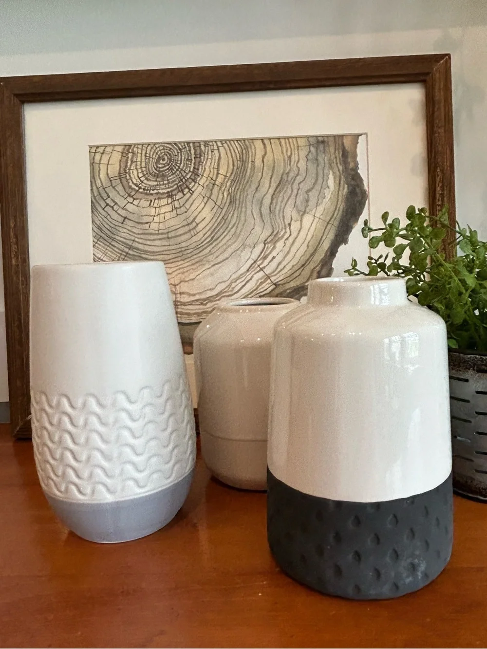 Magnolia Home Ivory vase and two complementary vases Neutral room accent/decor